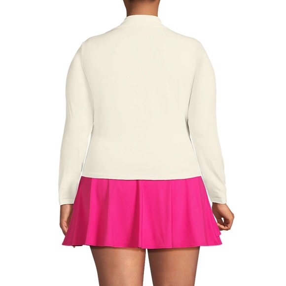 Lands' End MED White Cooling Zip Front Long Sleeve Mock Neck Sun Protection, New - Picture 2 of 5